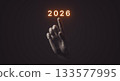 Futuristic Digital Hand Pointing to illuminated year 2026. 3d rendering 133577995
