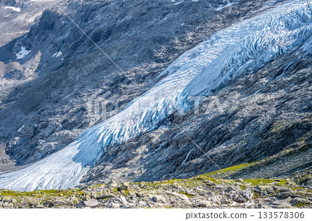 Mountain glacier in Austrian Alps. Schlaten Glacier, German: Schlatenkees, in Venediger Group, Hohe Tauern National Park, East Tyrol, Austria 133578306