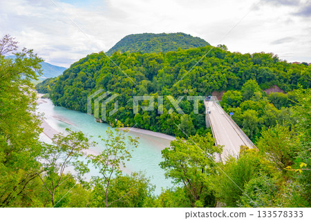 Pinzano Bridge over Tagliamento River, Friuli, Italy Pinzano Bridge over Tagliamento River, Friuli, Italy 133578333