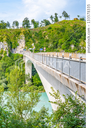 Pinzano Bridge over Tagliamento River, Friuli, Italy Pinzano Bridge over Tagliamento River, Friuli, Italy 133578335