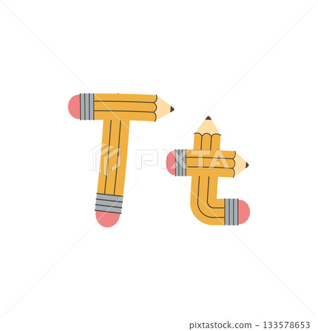 Creative letter T in yellow pencil style. Vector alphabet design. 133578653