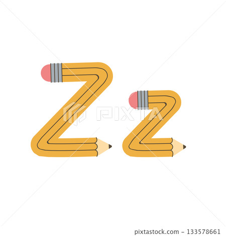 Yellow pencil shaped like the uppercase letter Z. Vector design. 133578661