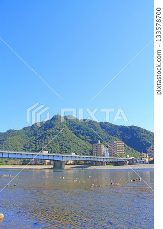 岐阜縣岐阜市長良川和金華山的風景 岐阜縣岐阜市長良川和金華山的風景 133578700