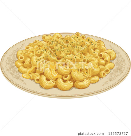 精美餐盤盛裝的通心粉起司向量圖標 133578727