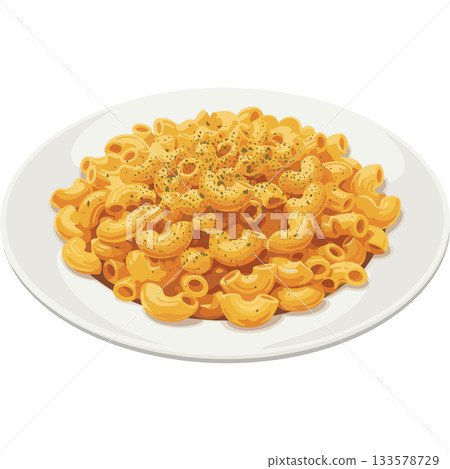 一個簡單的白色盤子上擺放著通心粉和起司的向量圖標 133578729