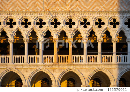 Ornamental decoration of Doges Palace, Italian: Palazzo Ducale, in Venice, Italy. Ornamental decoration of Doges Palace, Italian: Palazzo Ducale, in Venice, Italy. 133579031