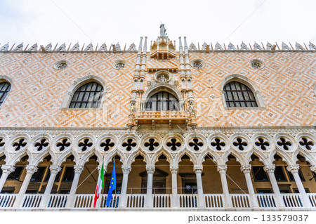 Ornamental decoration of Doges Palace, Italian: Palazzo Ducale, in Venice, Italy. Ornamental decoration of Doges Palace, Italian: Palazzo Ducale, in Venice, Italy. 133579037