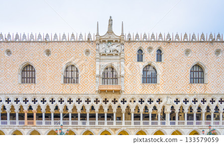 Ornamental decoration of Doges Palace, Italian: Palazzo Ducale, in Venice, Italy. Ornamental decoration of Doges Palace, Italian: Palazzo Ducale, in Venice, Italy. 133579059