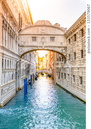 Bridge of Sighs, Italian: Ponte dei Sospiri. Small bridge made of white limestone over the Rio di Palazzo. Connects the New Prison and Doge's Palace Bridge of Sighs, Italian: Ponte dei Sospiri. Small bridge made of white limestone over the Rio di Palazzo. Connects the New Prison and Doge's Palace 133579067