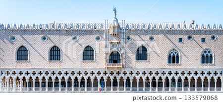 Ornamental decoration of Doges Palace, Italian: Palazzo Ducale, in Venice, Italy. Ornamental decoration of Doges Palace, Italian: Palazzo Ducale, in Venice, Italy. 133579068
