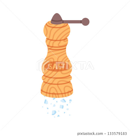 Salt in Wooden Grinder Used in Culinary Vector Illustration 133579183
