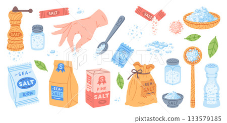 Salt in Package and Shaker Used in Culinary Vector Set 133579185
