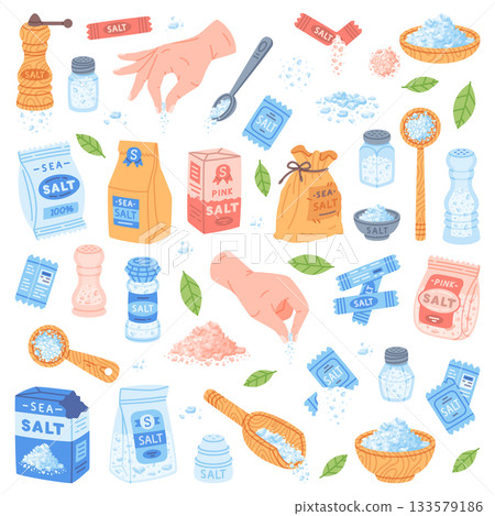Salt in Package and Shaker Used in Culinary Vector Set 133579186