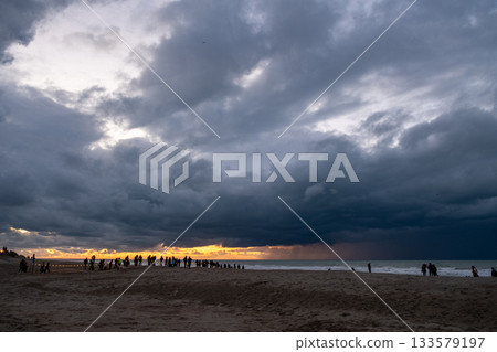 Nieuwpoort, West-Vlaanderen, Belgium, Ocotber 25th, 2025, urban shoreline under cloudy skies 133579197