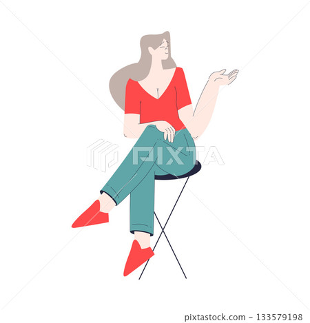 Happy Woman Character in Sitting Pose Smiling Vector Illustration 133579198