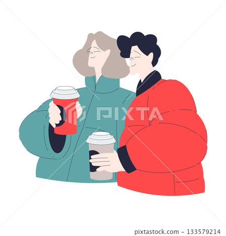 Man and Woman Romantic Drink Coffee Enjoy Love Story and Relationship Vector Illustration Man and Woman Romantic Drink Coffee Enjoy Love Story and Relationship Vector Illustration 133579214