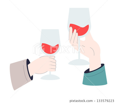 Romantic Couple Hands Drink Wine in Glass Enjoy Love Story and Relationship Vector Illustration 133579223
