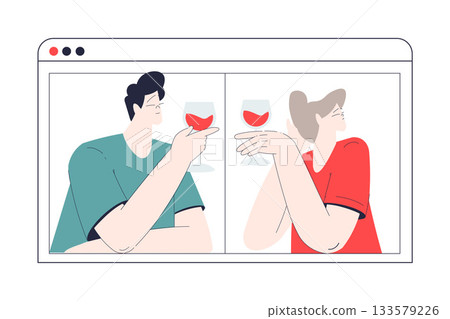 Man and Woman Romantic Couple Drink Wine Enjoy Love Story and Relationship Vector Illustration Man and Woman Romantic Couple Drink Wine Enjoy Love Story and Relationship Vector Illustration 133579226
