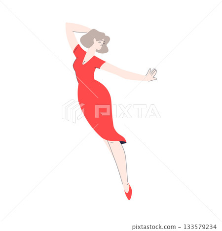 Happy Woman Character Dancing Moving Body Vector Illustration 133579234