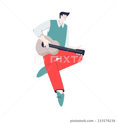 Man Character Play Romantic Music with Instrument Vector Illustration 133579239
