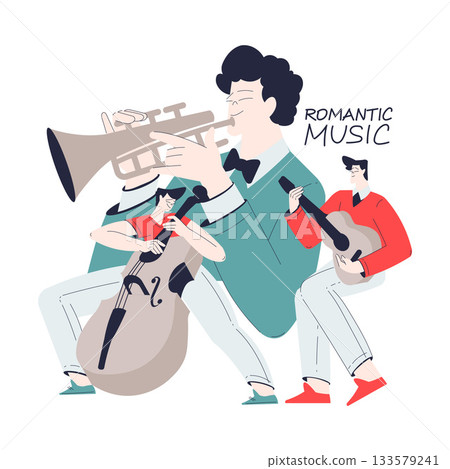 Man Character Play Romantic Music with Instrument Vector Illustration 133579241