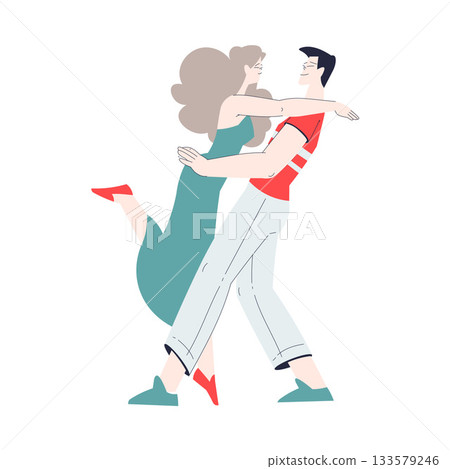 Man and Woman Romantic Couple Dancing Enjoy Love Story and Relationship Vector Illustration 133579246