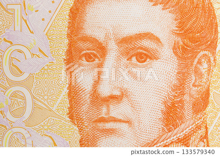 Jose de San Martin a closeup portrait from Argentine money Jose de San Martin a closeup portrait from Argentine money 133579340