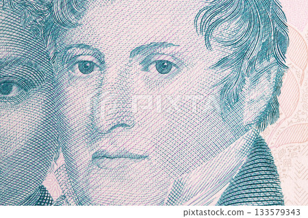Manuel Belgrano a closeup portrait from Argentine money Manuel Belgrano a closeup portrait from Argentine money 133579343