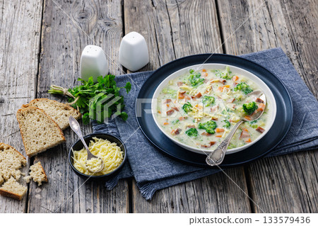 Sausage Vegetable Chowder, tasty thick creamy soup 133579436