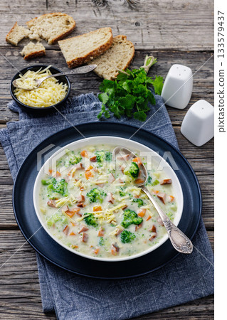 Sausage Vegetable Chowder, tasty thick creamy soup 133579437