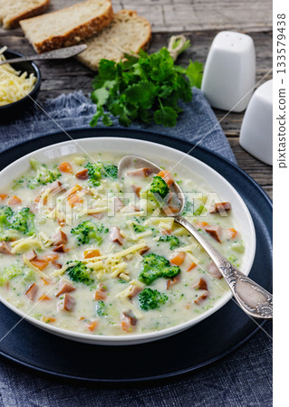 Sausage Vegetable Chowder, tasty thick creamy soup 133579438
