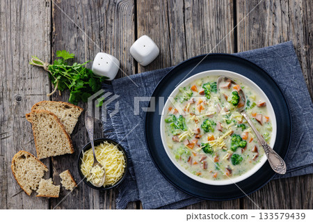 Sausage Vegetable Chowder, tasty thick creamy soup 133579439