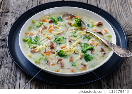 Sausage Vegetable Chowder, tasty thick creamy soup 133579443