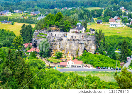 Aerial view of Sloup v Cechach Castle Ruins, Czech Republic 133579545