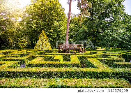 Garden maze in Labyrintharium of Loucen Castle Park, Czech Republic 133579609