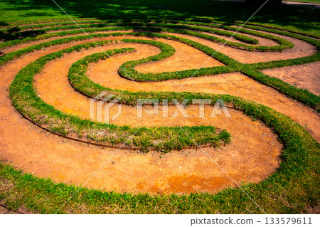 Garden maze in Labyrintharium of Loucen Castle Park, Czech Republic Garden maze in Labyrintharium of Loucen Castle Park, Czech Republic 133579611