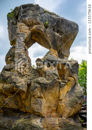 Rotstejn castle ruins as a part of sandstone rock formation, Bohemian Paradise, Czech: Cesky raj, Czech Republic 133579616