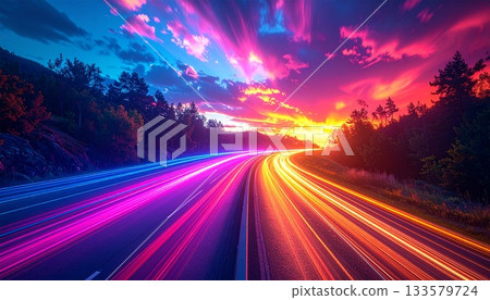 Time Lapse Night Highway with Colorful Lights Time Lapse Night Highway with Colorful Lights 133579724