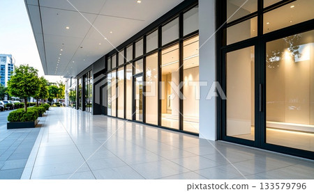 Contemporary Architecture with Sleek Black Framed Windows 133579796