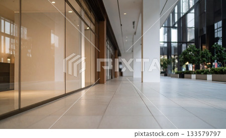 Empty Hallway with Glass Windows and Natural Light Empty Hallway with Glass Windows and Natural Light 133579797