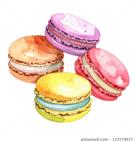 Colorful and cute watercolor illustration of macarons 133579937