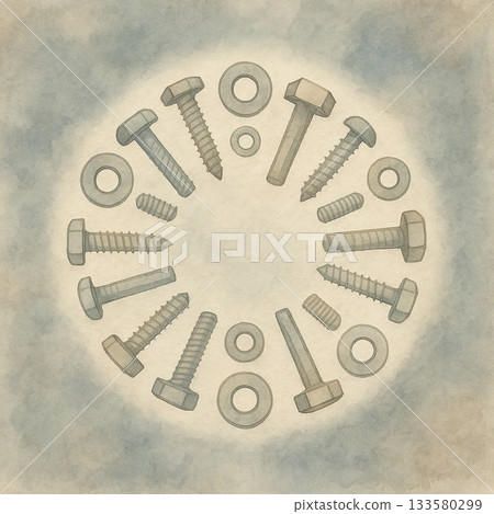 工具系列：螺絲和墊圈的圓形排列 133580299