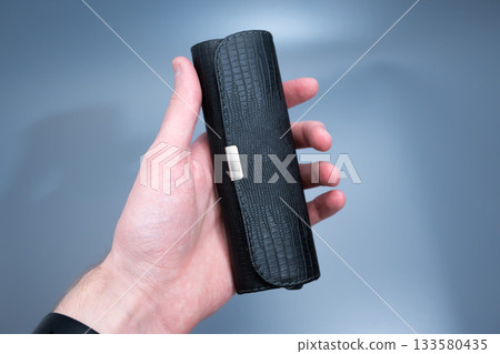 Black Leather Eyeglasses Case in Hand 133580435