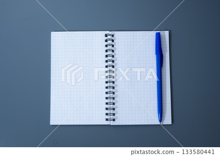 Open Notebook with Blue Pen on Table 133580441
