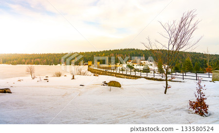 Dam on Cerna Nisa in winter time. Jizera Mountains, Czech Republic 133580524