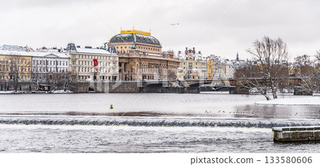 National Theatre, Czech: Narodni divadlo, in Prague in winter. Czech Republic 133580606