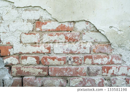 old brick wall, red and white colour, broken bricks, peeling plaster, vintage texture, background for banner, copy space old brick wall, red and white colour, broken bricks, peeling plaster, vintage texture, background for banner, copy space 133581198
