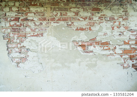 old brick wall, red and white colour, broken bricks, peeling plaster, vintage texture, background for banner, copy space old brick wall, red and white colour, broken bricks, peeling plaster, vintage texture, background for banner, copy space 133581204