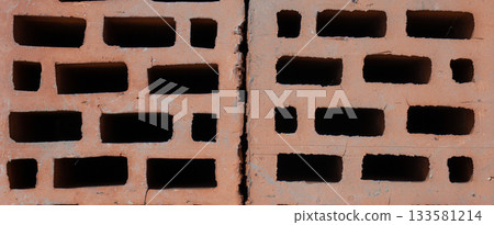 Clay red brick close-uo macro texture. Construction brick isolate on white Clay red brick close-uo macro texture. Construction brick isolate on white 133581214