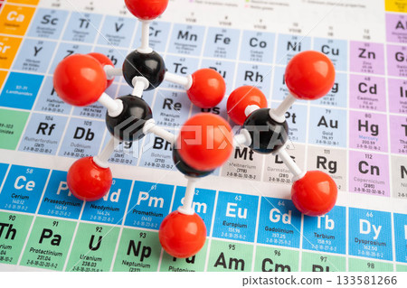 Molecules chemical on a periodic table background. 133581266